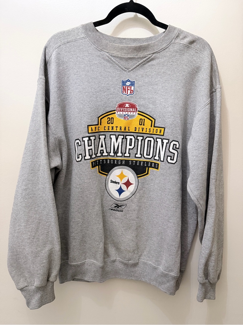 Vintage 2001 Reebok Pittsburgh Steelers NFL Champions Graphic Crewneck Sweater L